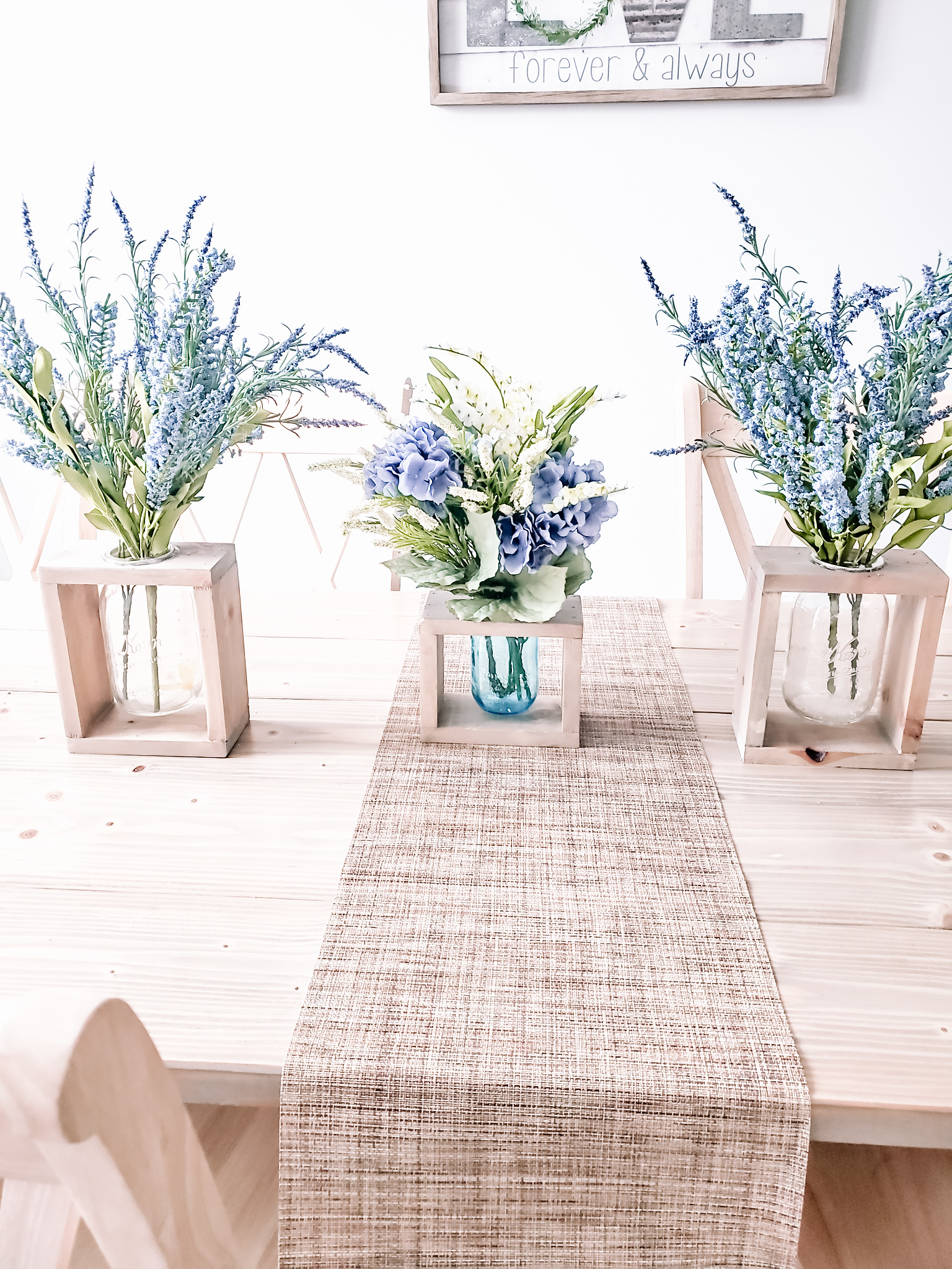 Wooden Centerpiece with Floating Mason Jar